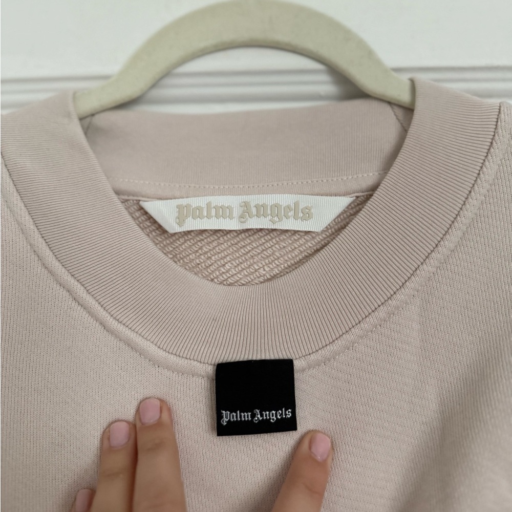 Palm Angels Beige Blurred Logo Crew Neck Sweatshirt